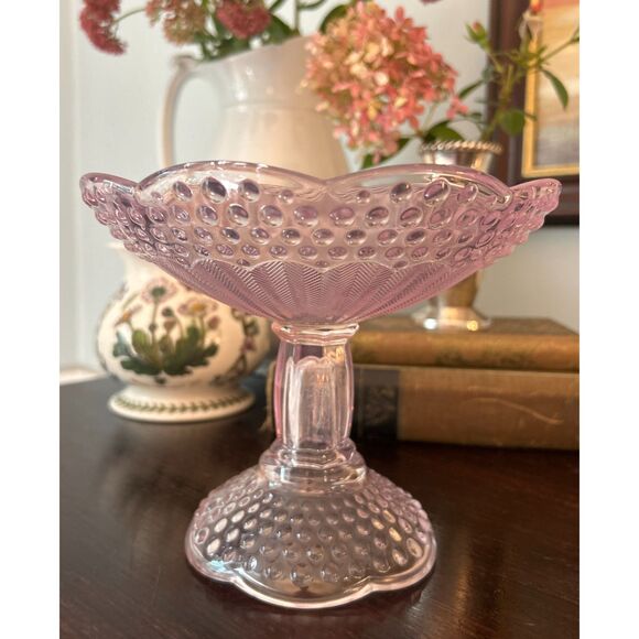 Other - Vintage Gorham “Emily’s Attic” Pink Glass Round Compote • Hobnail Crystal
